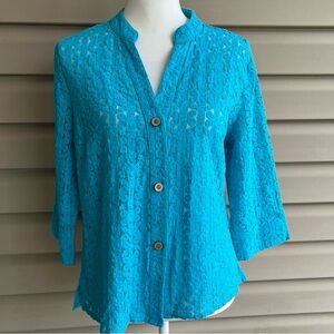 •Rebecca Malone• Sheer Button Down Overlay Blouse - Size Large